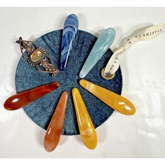 Anthropologie Brenda Hair Clips Resin Set of 6 Amber Green - Picture 1 of 8